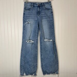 Risen Jeans Wide Leg Pants Women 11/30 Blue Distressed Relaxed Baggy Hippie